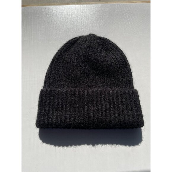 Zara Women's Medium Black Wool Blend Ribbed Chunky Knit Foldover Beanie Hat - Picture 7 of 14